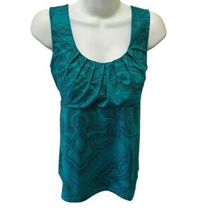Patagonia Banda Paisley Green Pleated Tank Top Sz M Active Sporty Stretch Yoga